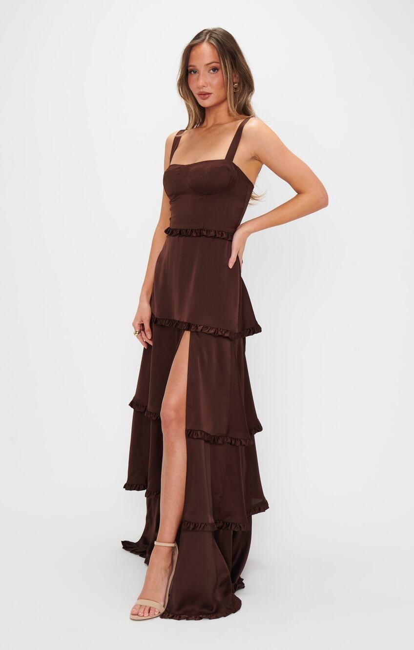 Show Me Your Mumu Lady Corset Dress in Chocolate Luxe Satin M NWT